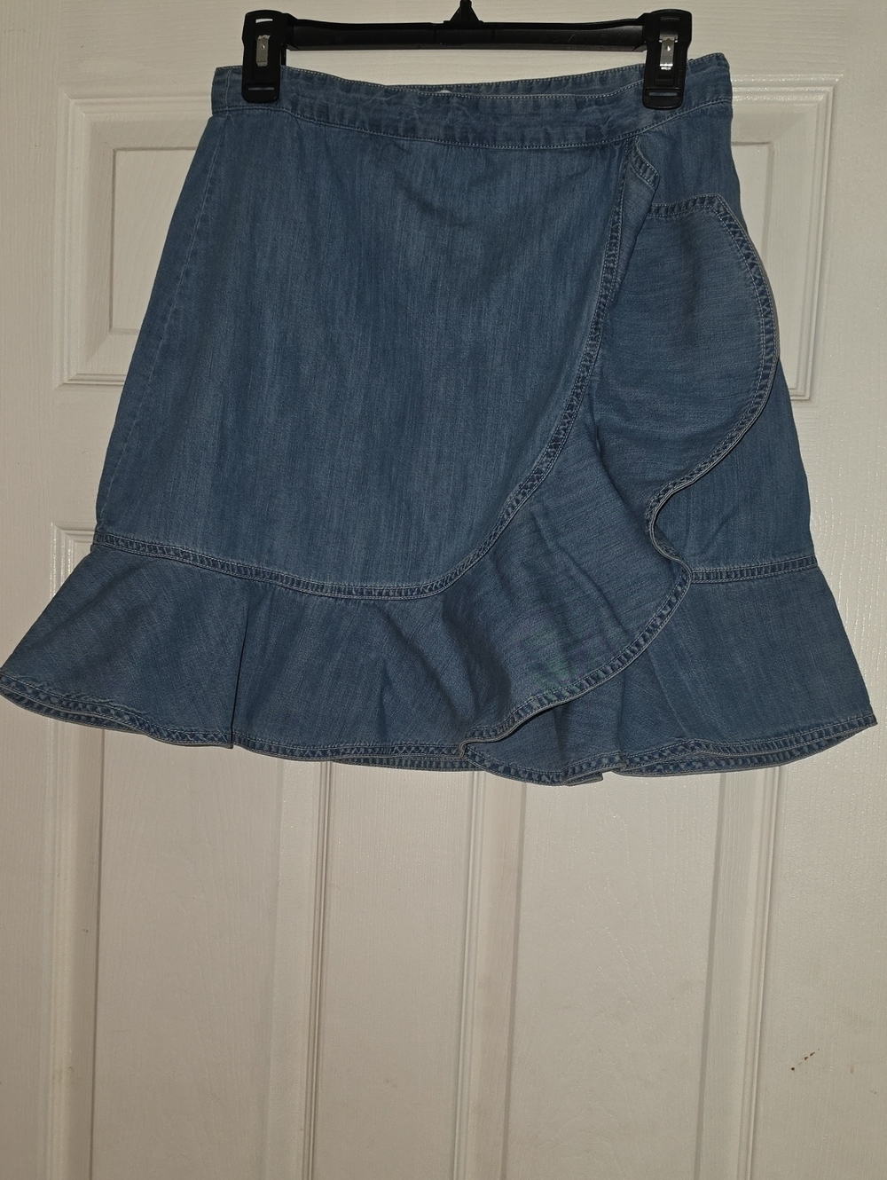 Draper James Light Blue Ruffle Wrap Denim Mini Skirt